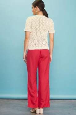 SKIES ARE BLUE Pointelle Short Sleeve Sweater* Short Sleeve Tops|Sweaters