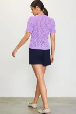 SKIES ARE BLUE Pointelle Short Sleeve Sweater* Short Sleeve Tops|Sweaters