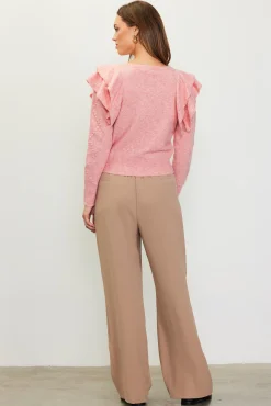 SKIES ARE BLUE Pointelle-Knit Ruffle Sleeve Sweater* Sweaters