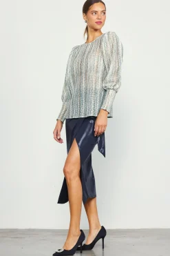 SKIES ARE BLUE Printed Crochet Round Neck Top* Long Sleeve Tops