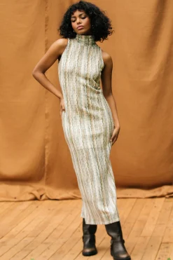 SKIES ARE BLUE Printed Crochet Sleeveless Dress* Midi Dresses