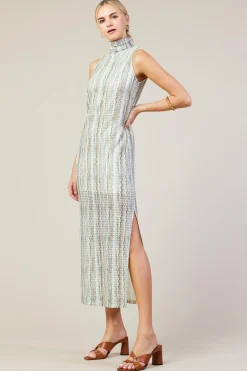 SKIES ARE BLUE Printed Crochet Sleeveless Dress* Midi Dresses