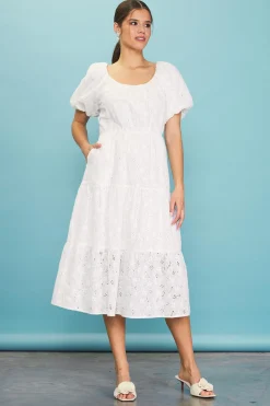 SKIES ARE BLUE Puffed Sleeve Tiered Midi Dress* Midi Dresses