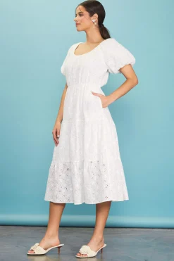 SKIES ARE BLUE Puffed Sleeve Tiered Midi Dress* Midi Dresses