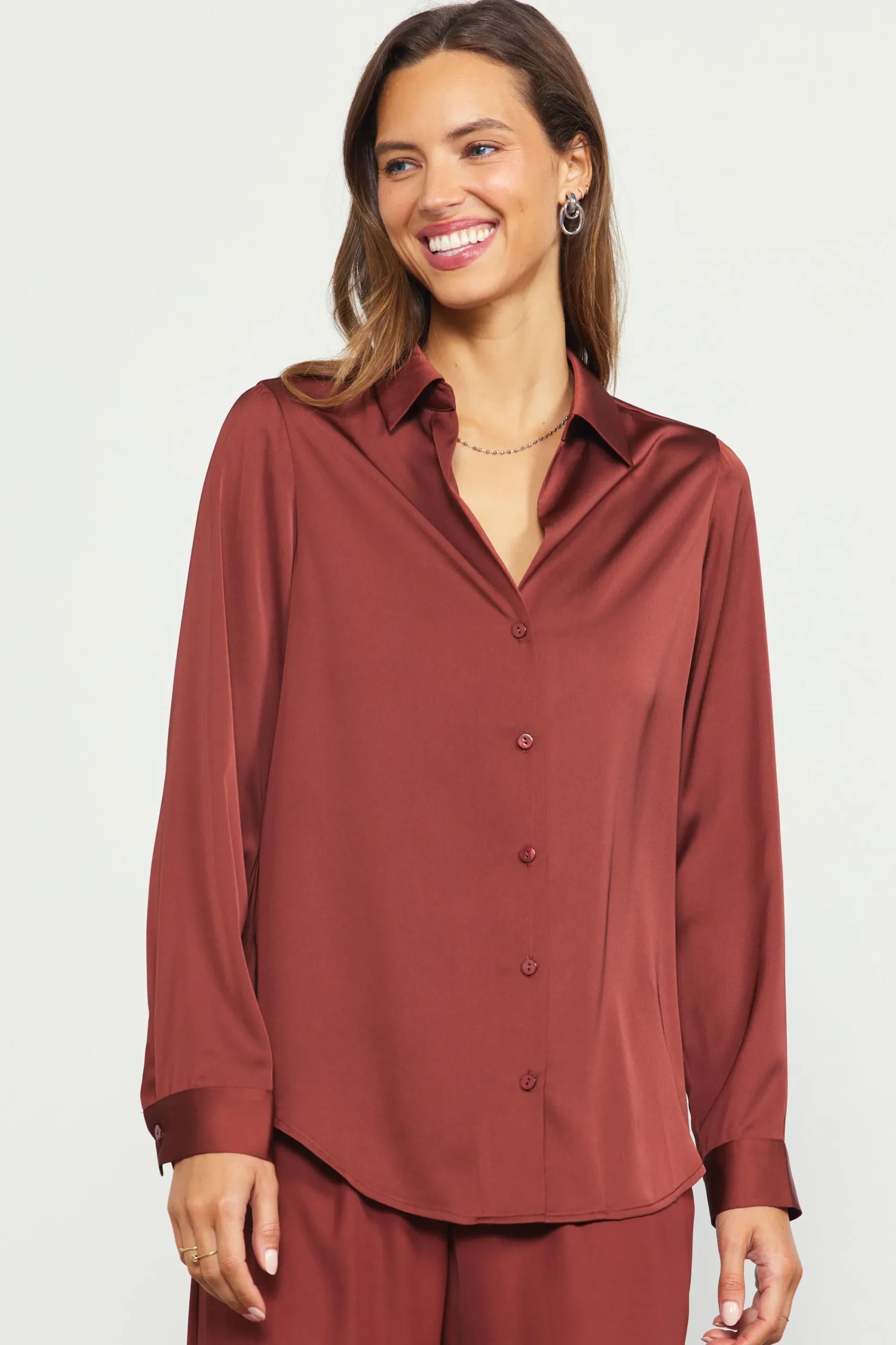 SKIES ARE BLUE Recycled Button Down Top* Blouses|Long Sleeve Tops