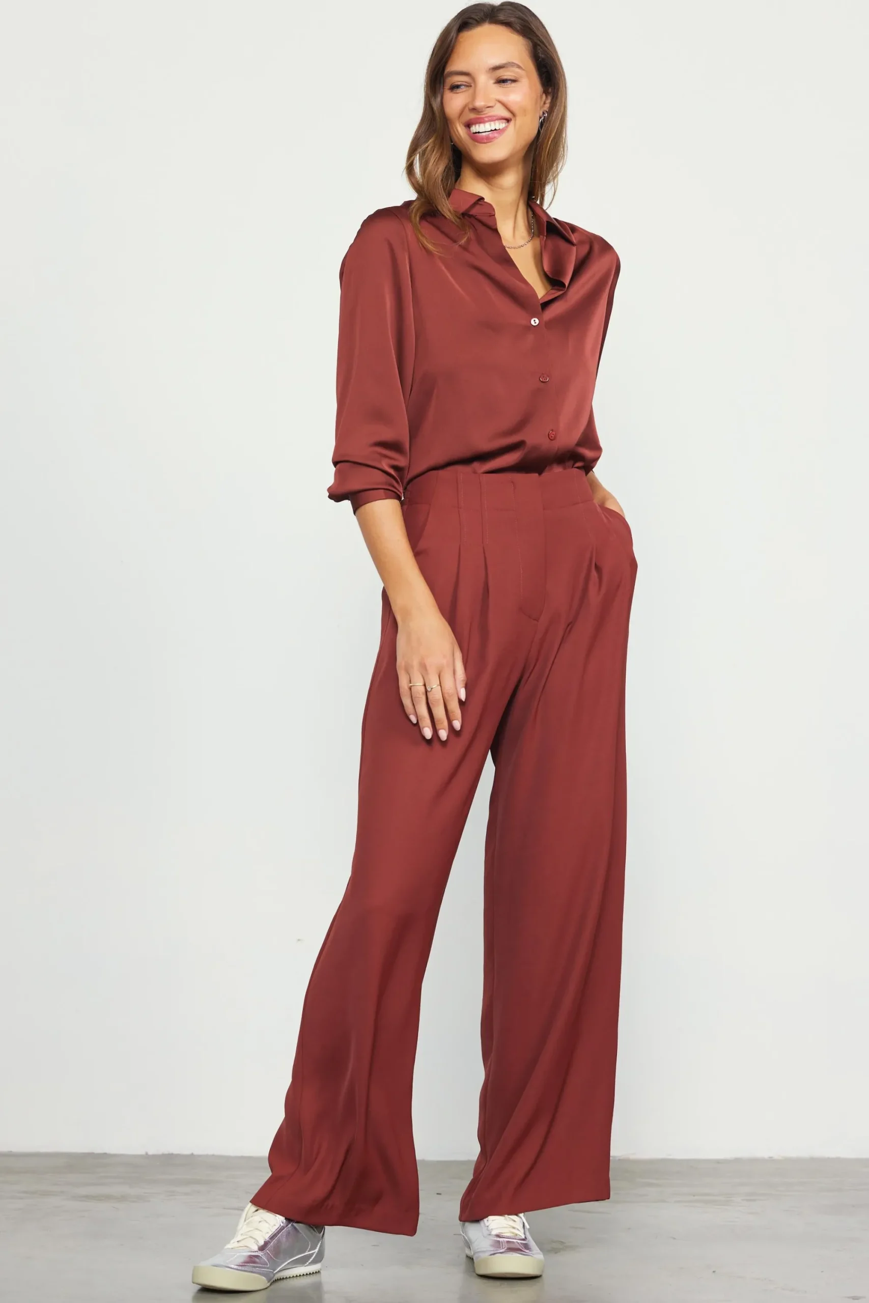 SKIES ARE BLUE Recycled Button Down Top* Blouses|Long Sleeve Tops