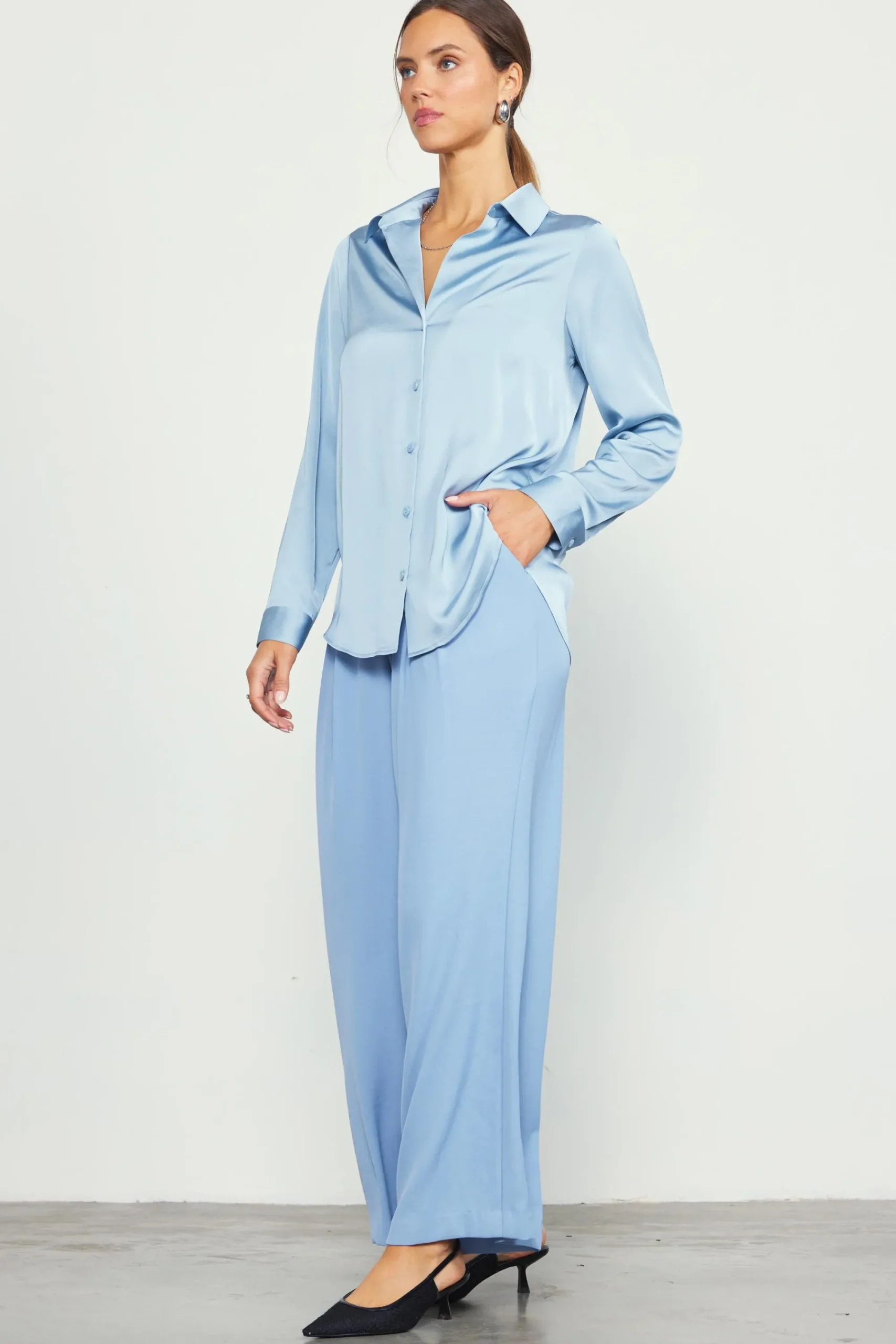 SKIES ARE BLUE Recycled Button Down Top* Blouses|Long Sleeve Tops