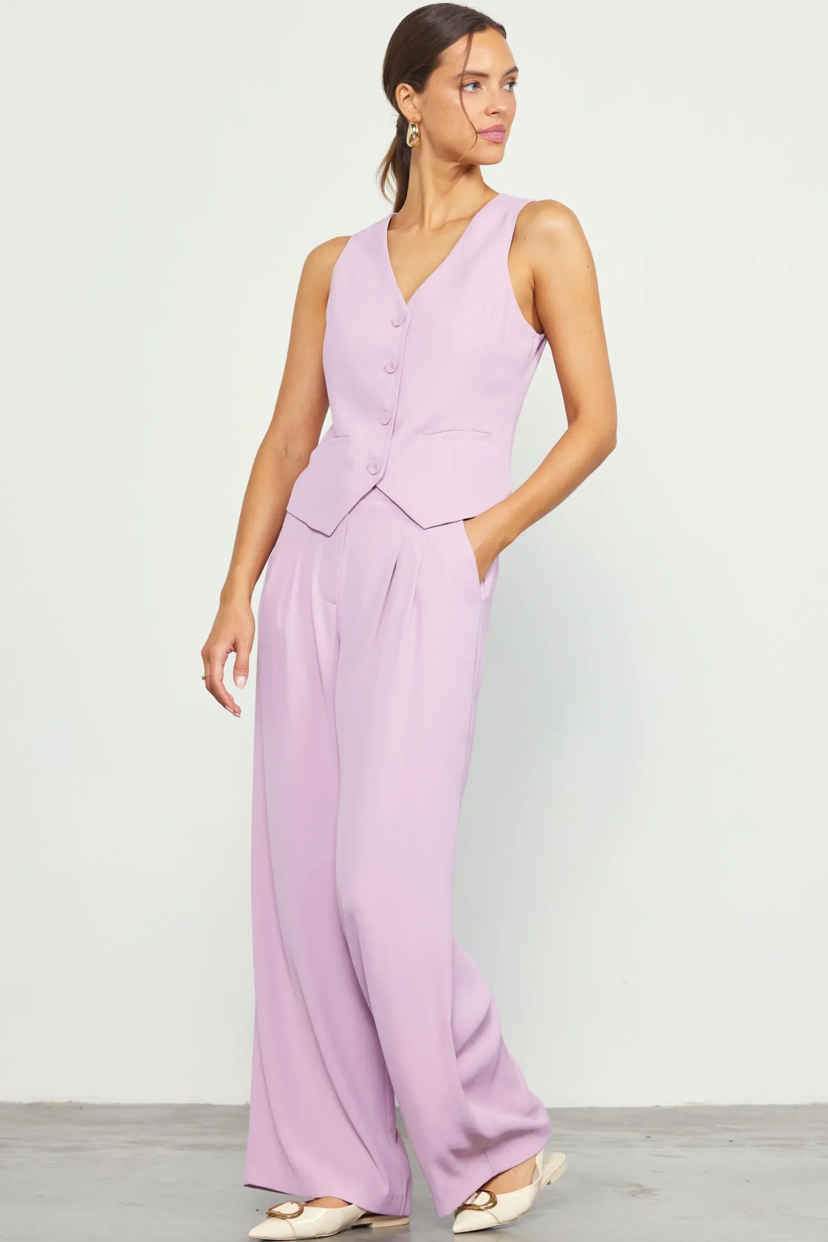 SKIES ARE BLUE Recycled Button Down Vest* Sleeveless Tops