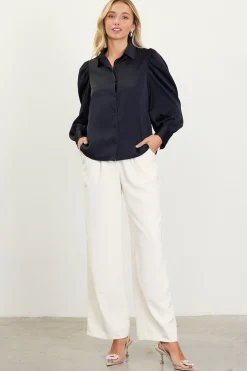 SKIES ARE BLUE Recycled Button-Up Blouse* Blouses|Long Sleeve Tops