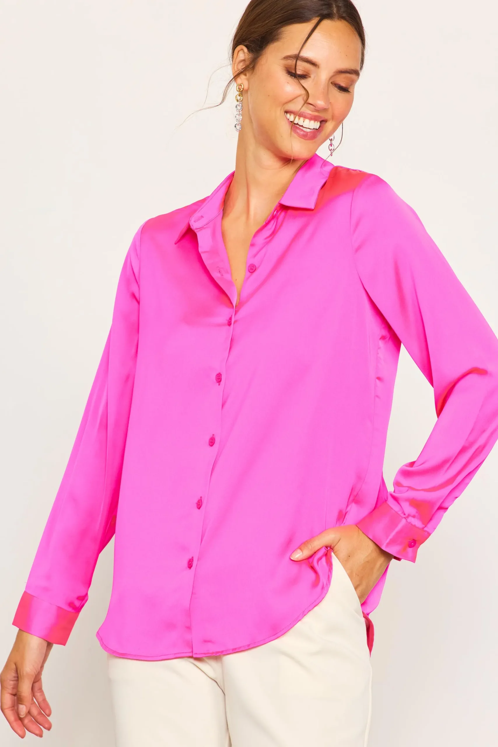 SKIES ARE BLUE Recycled Classic Button Down Top* Blouses|Long Sleeve Tops