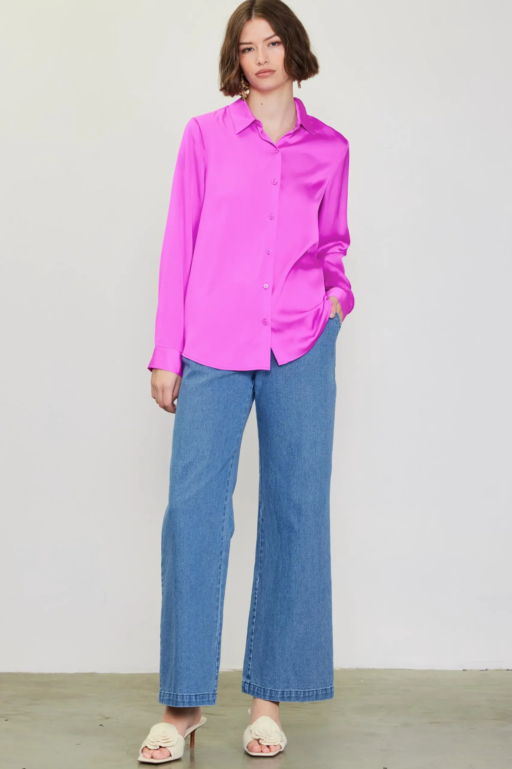 SKIES ARE BLUE Recycled Classic Button Down Top* Blouses|Long Sleeve Tops