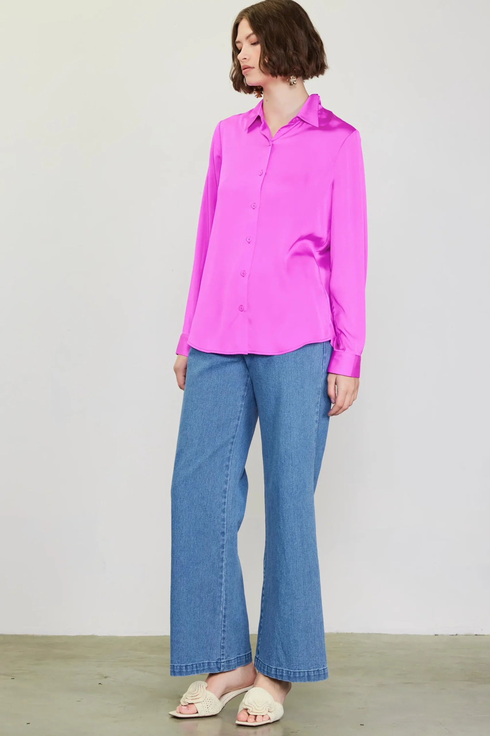 SKIES ARE BLUE Recycled Classic Button Down Top* Blouses|Long Sleeve Tops