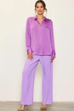 SKIES ARE BLUE Recycled Crinkle Satin Buttondown* Long Sleeve Tops