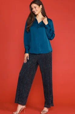 SKIES ARE BLUE Recycled Crinkle Satin Buttondown* Long Sleeve Tops