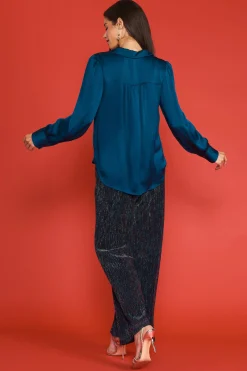 SKIES ARE BLUE Recycled Crinkle Satin Buttondown* Long Sleeve Tops