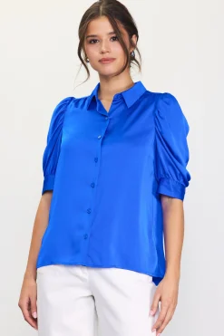 SKIES ARE BLUE Recycled Shirred Sleeve Blouse* Blouses|Short Sleeve Tops