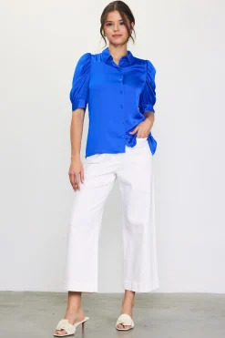 SKIES ARE BLUE Recycled Shirred Sleeve Blouse* Blouses|Short Sleeve Tops