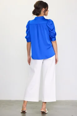 SKIES ARE BLUE Recycled Shirred Sleeve Blouse* Blouses|Short Sleeve Tops