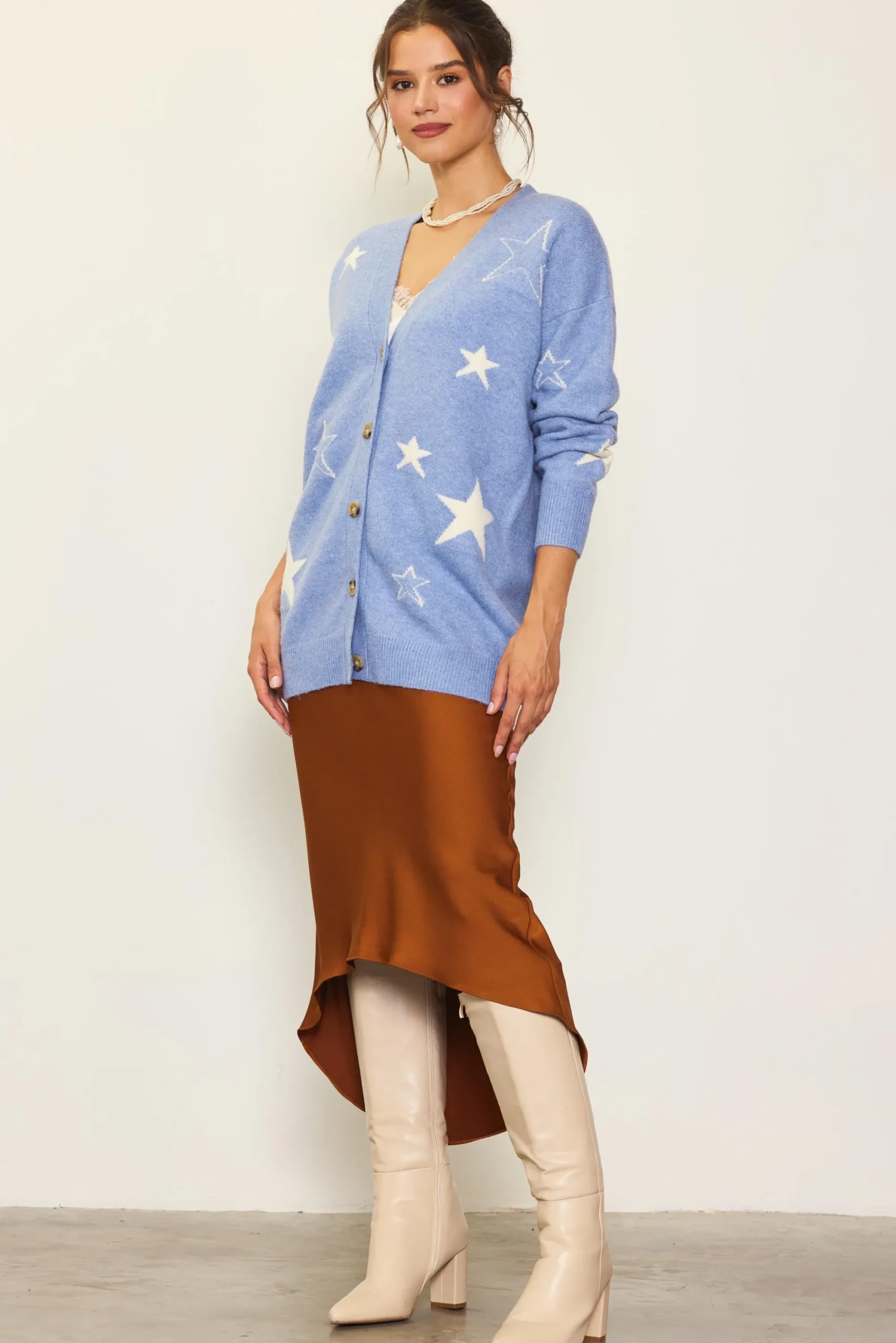 SKIES ARE BLUE Recycled Star Motif Sweater Cardigan* Outerwear|Sweaters