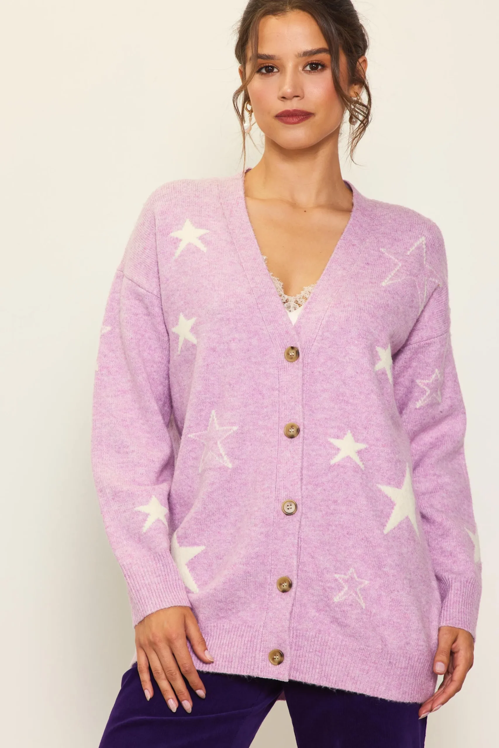 SKIES ARE BLUE Recycled Star Motif Sweater Cardigan* Outerwear|Sweaters