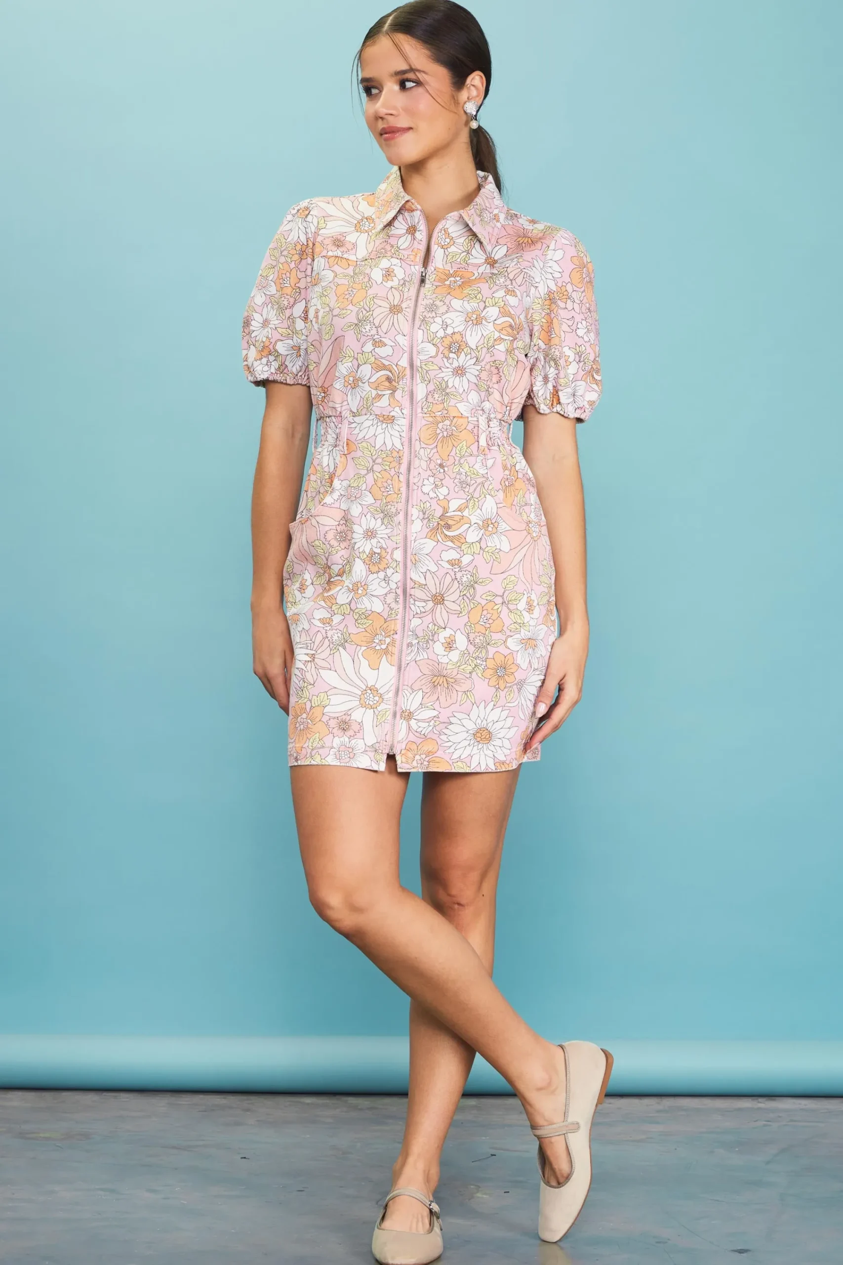 SKIES ARE BLUE Retro Collared Mini Dress* Mini Dresses