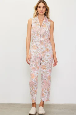 SKIES ARE BLUE Retro Floral Belted Zip Jumpsuit* Jumpsuits
