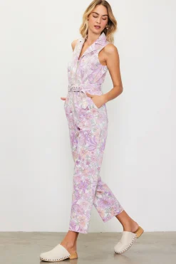 SKIES ARE BLUE Retro Floral Belted Zip Jumpsuit* Jumpsuits