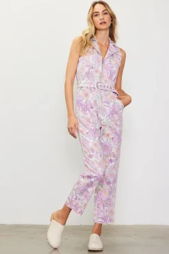 SKIES ARE BLUE Retro Floral Belted Zip Jumpsuit* Jumpsuits