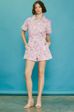 SKIES ARE BLUE Retro Floral Collared Romper* Jumpsuits
