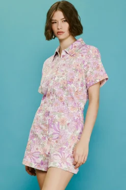 SKIES ARE BLUE Retro Floral Collared Romper* Jumpsuits