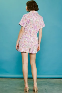 SKIES ARE BLUE Retro Floral Collared Romper* Jumpsuits