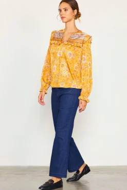 SKIES ARE BLUE Retro Floral Motif Blouse* Blouses|Long Sleeve Tops