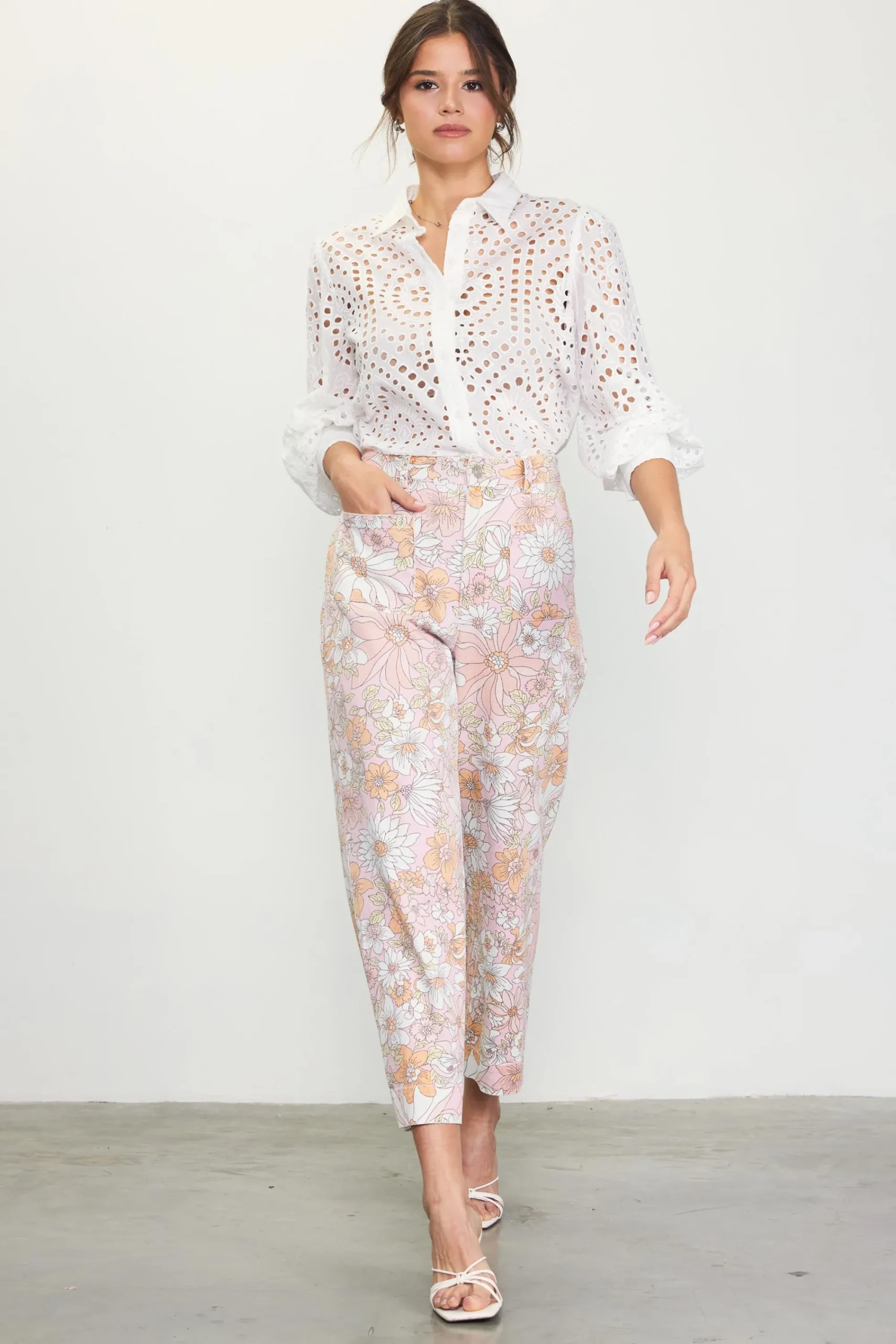 SKIES ARE BLUE Retro Floral Wide Leg Pants* Pants