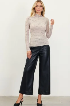 SKIES ARE BLUE Rhinestone Mesh Mock Neck Top* Long Sleeve Tops