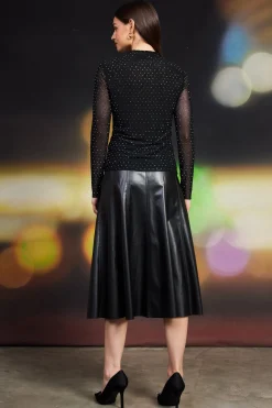 SKIES ARE BLUE Rhinestone Mesh Mock Neck Top* Long Sleeve Tops