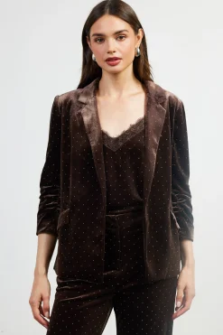 SKIES ARE BLUE Rhinestone Ruched Velvet Blazer* Blazers