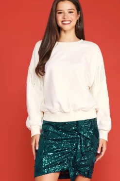 SKIES ARE BLUE Rhinestone Sleeve Trim Sweatshirt* Long Sleeve Tops|Sweaters