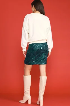 SKIES ARE BLUE Rhinestone Sleeve Trim Sweatshirt* Long Sleeve Tops|Sweaters