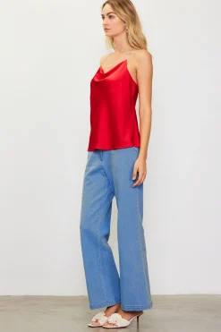 SKIES ARE BLUE Rhinestone Straps Cowl Halter Cami* Sleeveless Tops