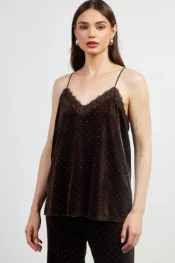 SKIES ARE BLUE Rhinestone Velvet Cami* Sleeveless Tops