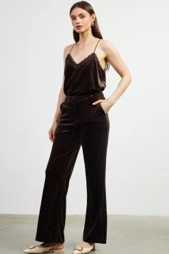 SKIES ARE BLUE Rhinestone Velvet Flared Pants* Pants