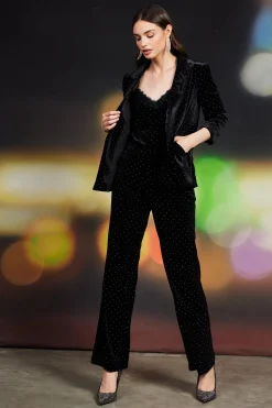 SKIES ARE BLUE Rhinestone Velvet Flared Pants* Pants