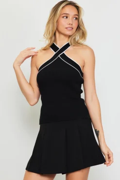 SKIES ARE BLUE Ribbed Knit Cross Neck Sleeveless Top* Sleeveless Tops