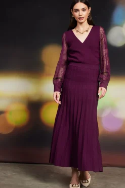 SKIES ARE BLUE Rowan Knit Pleated Midi Skirt* Skirts