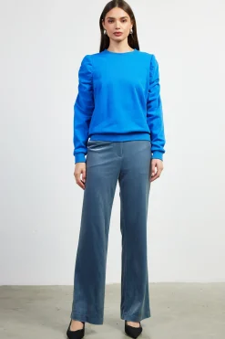SKIES ARE BLUE Ruched Sleeves Crewneck Sweatshirt* Long Sleeve Tops|Sweaters