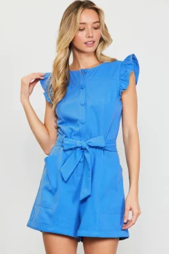 SKIES ARE BLUE Ruffle Cap Sleeves Romper* Jumpsuits