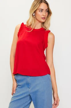 SKIES ARE BLUE Ruffle Detail Woven Top* Sleeveless Tops