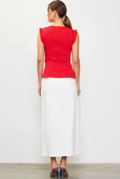 SKIES ARE BLUE Ruffle Sleeve Knit Top* Sleeveless Tops