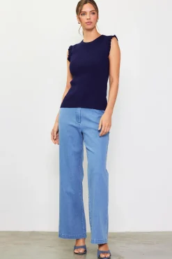 SKIES ARE BLUE Ruffle Sleeve Knit Top* Sleeveless Tops