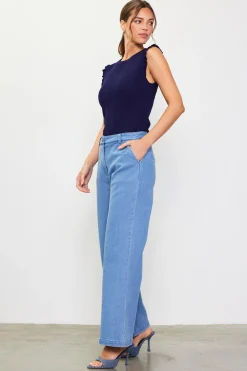 SKIES ARE BLUE Ruffle Sleeve Knit Top* Sleeveless Tops